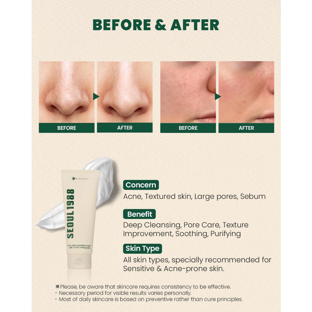 K-SECRET SEOUL 1988 Cleansing Foam – Pine Cica 1% + Probiotics 150ml | Korean Skincare | OthoiMart Beauty Shop