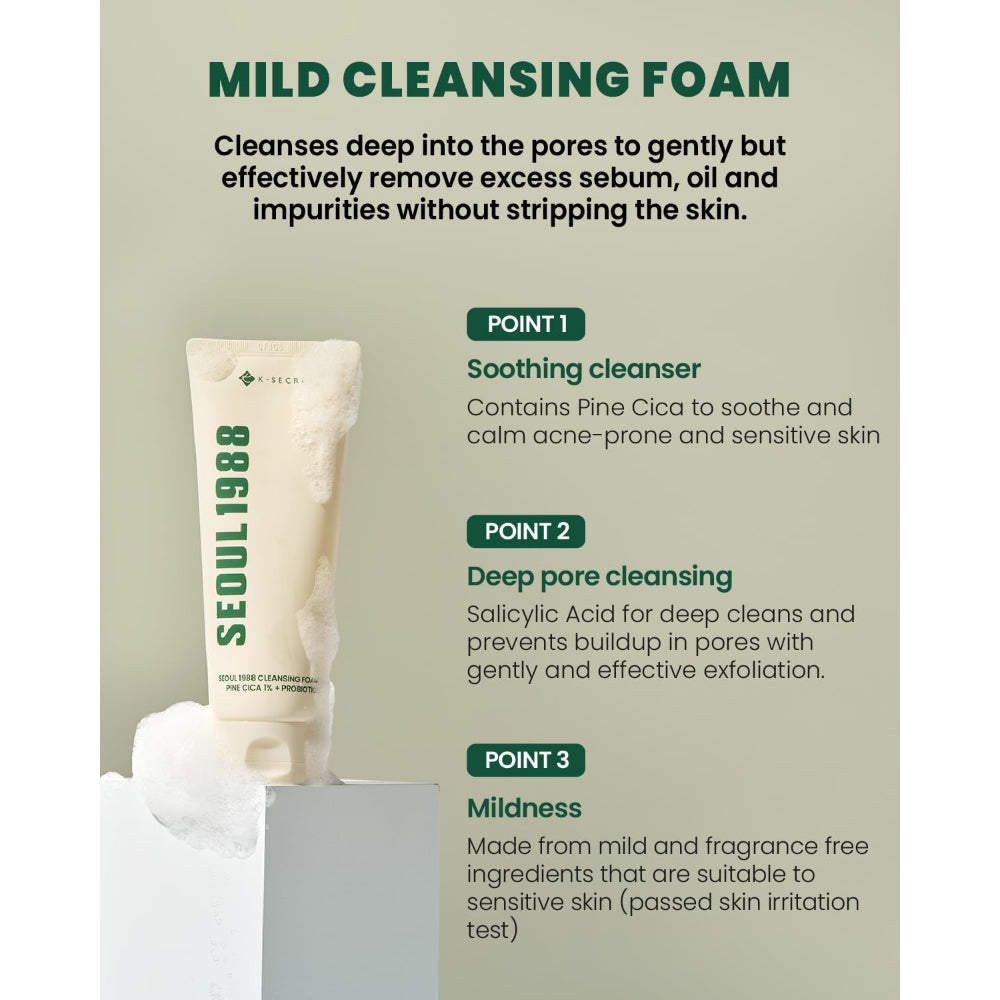 K-SECRET SEOUL 1988 Cleansing Foam – Pine Cica 1% + Probiotics 150ml | Korean Skincare | OthoiMart Beauty Shop